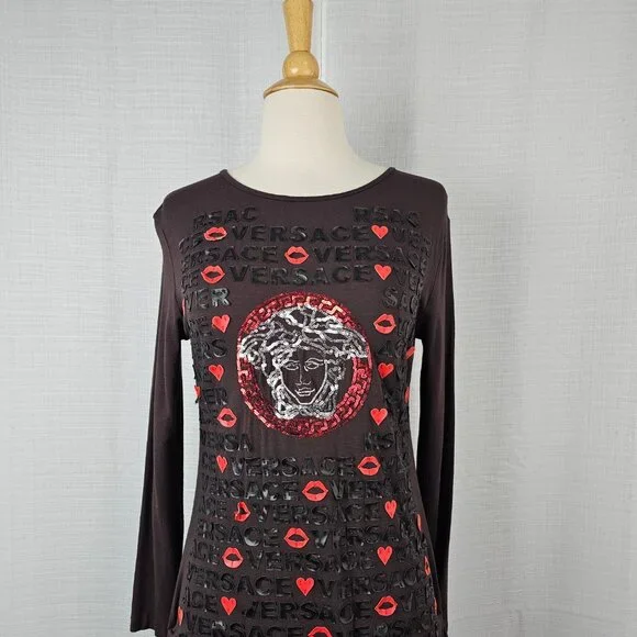 Versace Sequin Long Sleeve Ruched Side-Tie Top - Picture 3 of 10